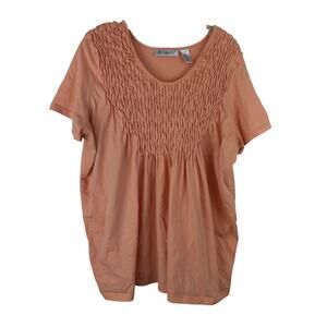 Roaman's Womens Short Sleeve Shirt Size 1X 22/24 Peachy Orange Textured V-Neck